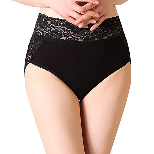 Serecofo Culotte Slip Femme Dentelle Taille Haute 36-52 Lingerie sous-Vêtement pour Femmes Shortie Boxer Broderie Florale (1 Noir, 46-48) Cover