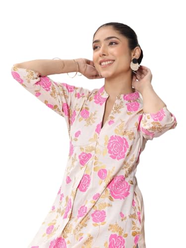 Image of New Cotton Leaf Printed Casual Straight Kurta for Women | Women Formal Kurti