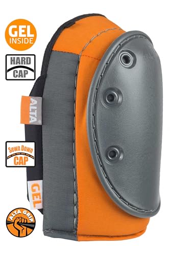 Image of ALTA 56200.50 AltaGUARD Gel Insert Knee Protector Pad, Gray / Orange Cordura Nylon Fabric, Neoprene Grip, Hard Cap, Long, Gray | Durable Cordura Nylon Cover, Dual strapping system or Neoprene single strap fastener, Hard Long Cap
