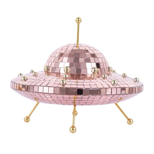 ZHANYUN UFO Boule disco décorative rétro réfléchissante pour table, bureau, maison, salle de musique, fête, jardin, bar, cadeaux faits à la main (20,3 x 13 cm) (rose)