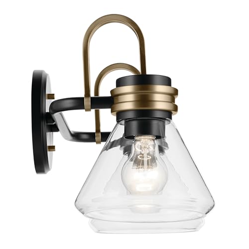 Image of Kichler Farum 19.25 inch 2-Light Bathroom Vanity Light Fixture with Clear Glass in Black, Modern Wall Mount Light for Vanity Mirror Over Sink (19.25 inch W x 9.5 inch H), 55154BKCLR