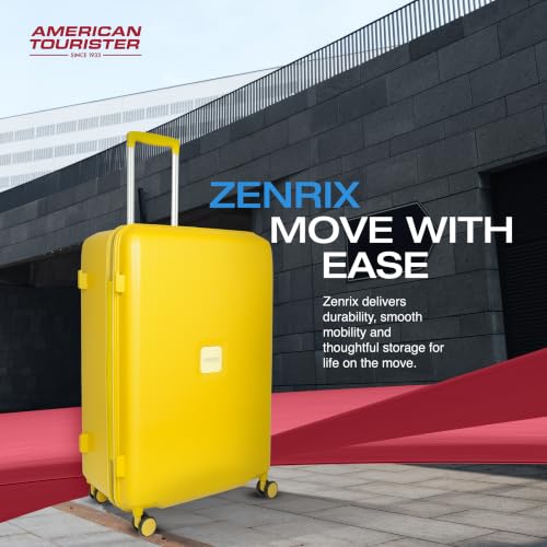 Image of American Tourister Zenrix | Check-in Trolley Bag (77 cm) | 360 8 Wheel Travel Luggage | Hard Case Polycarbonate Suitcase | Recessed TSA Lock | Yellow & Pale Yellow