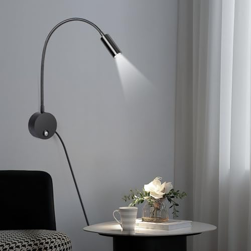 ERWEY 2 Stück Leselampe Wand, LED Wandleuchte Touch Dimmbar 3 Farbtemperatur Modi, Schwanenhals Bettlampe mit USB Ladeanschluss für Schlafzimmer, Schwarz