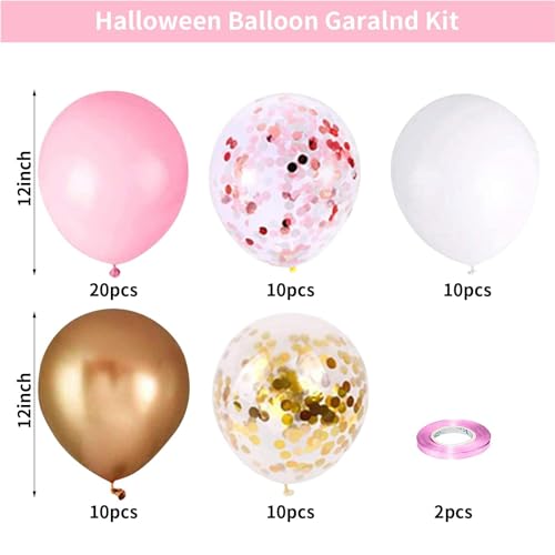 Image of Balloons Pink Gold Confetti, 60 Packs 12 Inch Pink White Metallic Gold Balloon for Girls Birthday Wedding Bridal Baby Shower Princess Party Decorations