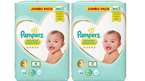 Pamper s Premium Protection Nappies Tamaño 3, 2x66=132 Jumbo Packs