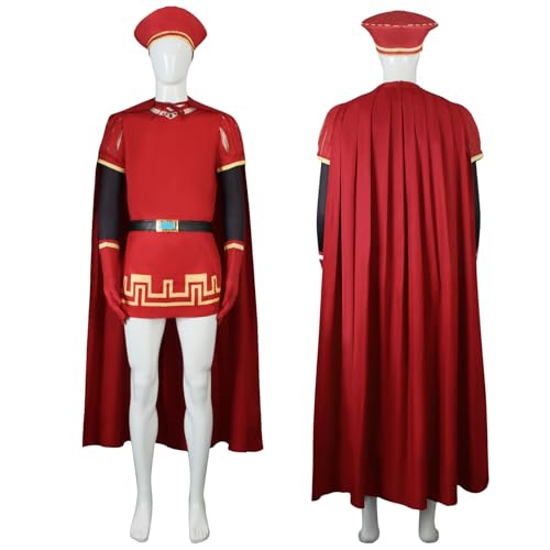 Aspfoaw Men Lord Farquaad Costume Red Cloak Top Robe Cape Full Set Cosplay King Farquaad Costume Outfits (Red, Small)