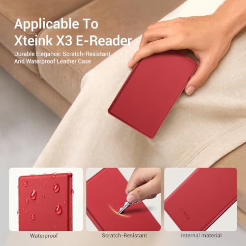 Image of CoBak Magnetic Case for XTEINK X3 eBook Reader, 3.7 inch Ultra-Lightweight PU Leather Cover(Red)