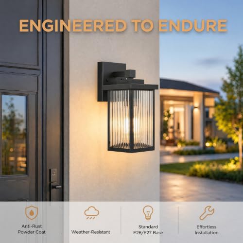hameso Black Wall Mount Porch Lights Modern Outdoor Lighting Fixtures - image 7