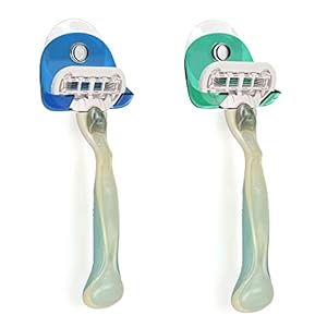 kwmobile 2x Saugnapf Halterung für Rasierer – für Glas und Fliesen – Nassrasierer Saugnapf Halter Set – Wand Haken in Schwarz Hellblau Transparent