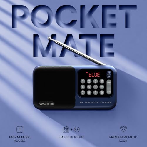 Image of Amkette Pocket Mate Digital FM Radio with Bluetooth Speaker - Type C Charging, Antenna, Multiple Playback 8 Hours Playtime, and Number Pad (Headphone Jack, SD Card, USB Input) (Blue)