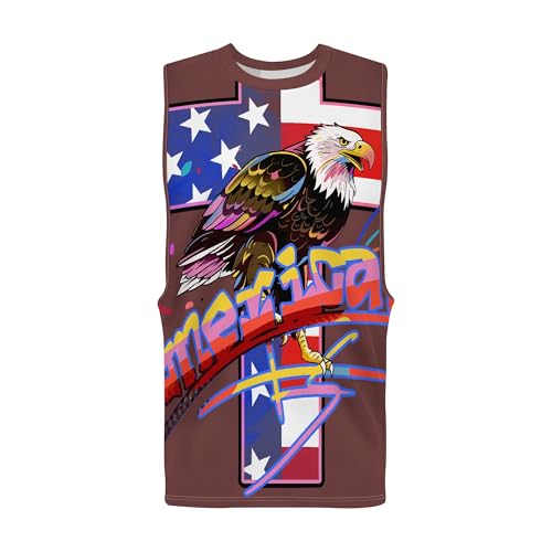 Image of Zhyaj Summer Tanks Top for Men Flag Graphic Print Sleeveless Shirts Casual Working Out Vest T-Shirts Loose-Fit Men's Tank