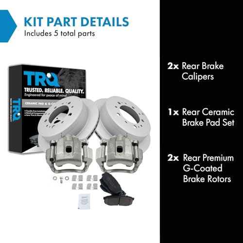 Image of TRQ Rear Ceramic Brake Pad and Rotor Set Includes Calipers Coated