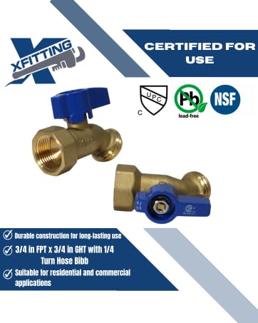 1 Piece XFITTING 3/4" Female NPT x 3/4" Garden Hose Threaded Hose Bibb No-Kink, 1/4 Turn, Brass, Water or Oil, 1 Pack - Thumbnail 3