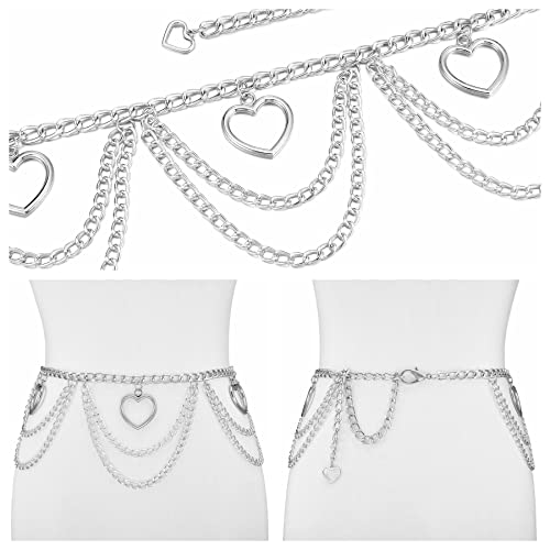 Ayliss Women Metal Chain Waist Belt Multilayer Dress Belt With Heart Shape Antique Silver Coin Pendant Belly Dance Gift4