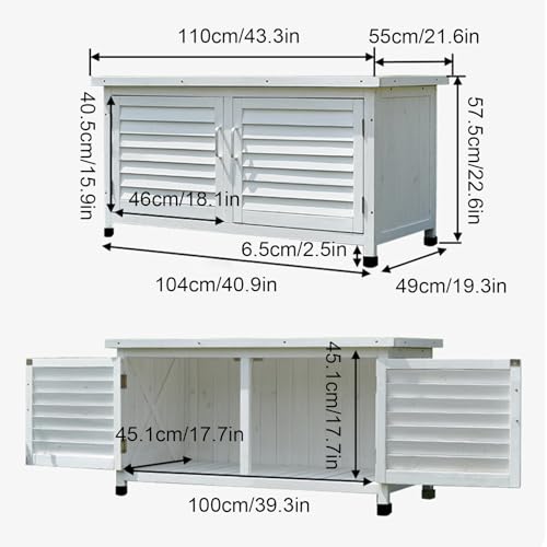 Terrassenbox für den Außenbereich, Terrassenaufbewahrung aus Massivholz und Metall, Gartenbox mit Kunststofffüßen für Balkon und Terrasse