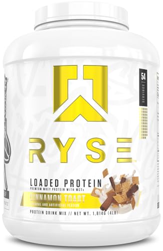 RYSE Loaded Protein Powder - Cinnamon Toast - 25g Whey Protein Isolate & Concentrate with Prebiotic Fiber & MCTs - Low Carb Low Sugar Digestive-Friendly - 54 Servings / 4 lb Tub