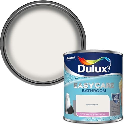 Bathroom Paint 1L Soft Sheen Pure Brilliant White Moisture & Steam Resistant Wall & Ceiling Paint Mould Resistant Washable Finish for Bathrooms