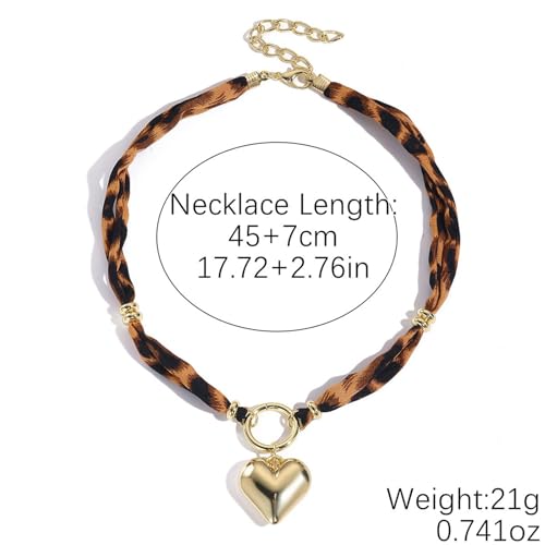 Scarf Necklace with Charm for Women Leopard Scarf Charm Necklace Vintage Bow Heart Cross Leopard Necklaces Boho Layered Pearl Coin Necklaces Summer Jewelry Gift3