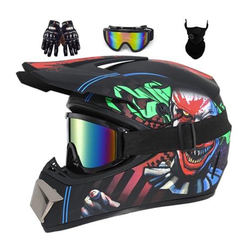 Casco de motocross todoterreno de calle para jóvenes y niños, casco integral para motocicleta ATV con gafas y guantes, cuatriciclo de montaña BMX MX UTV Racing (color: negro-