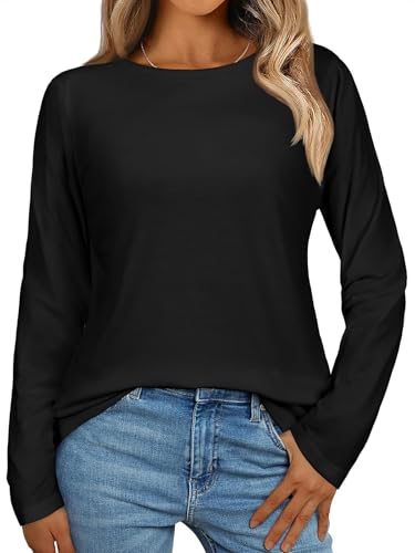 CHICGAL Women Long Sleeve Shirts Casual Fall Tees Crew Neck Basic Tunic Tops