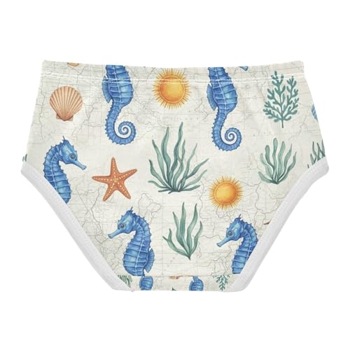 Watercolor Blue Seahorses Cotton Toddler Underwear, Girls Underwear Cotton, 2T–8 Years2