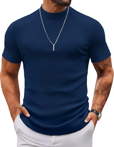 Pull col roulé homme manches courtes ajusté en tricot côtelé basique