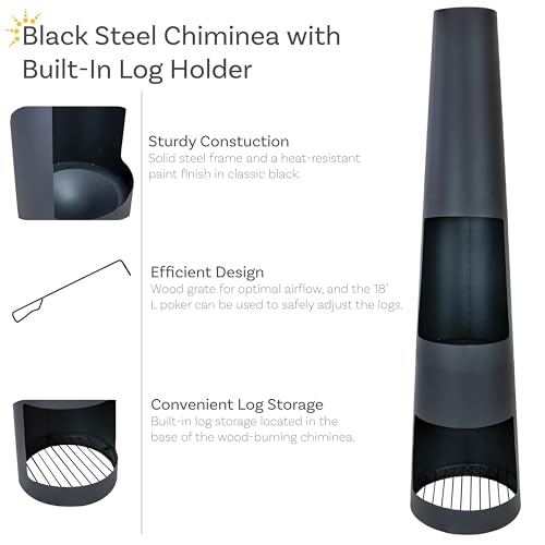 Sunnydaze-59-H-Steel-Outdoor-Chiminea-Fire-Pit-with-Built-in-Log-Holder-Metal-Fireplace-with-Chimney-Includes-Poker Sunnydaze 59 H Steel Outdoor Chiminea Fire Pit with Built in Log Holder Metal Fireplace with Chimney Includes Poker