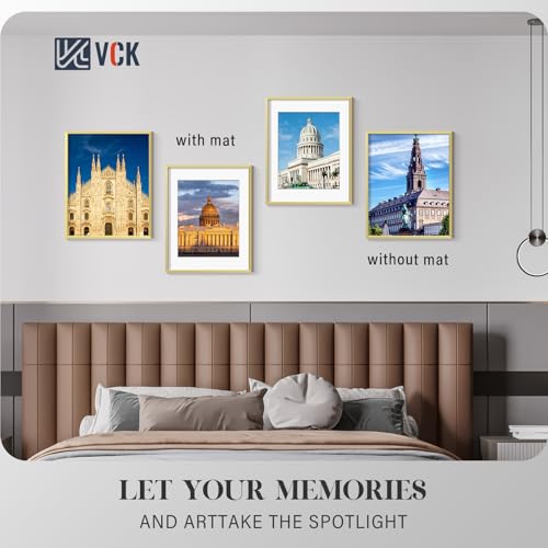 Image of VCK 11x14 Picture Frame Gold Metal, Real Glass, 8x10 Mat, 6 Pack, for Arts