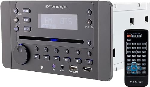 iRV Technology iRV62 Wall Mount RV Stereo 2 Zones w/4 Speakers Output, NFC Bluetooth, HDMI ARC, App Control, FM|AM|DVD|CD|MP4|NFC USB Charging, Digital Surround Sound, CEC Support (2 Zones+4 Speakers)