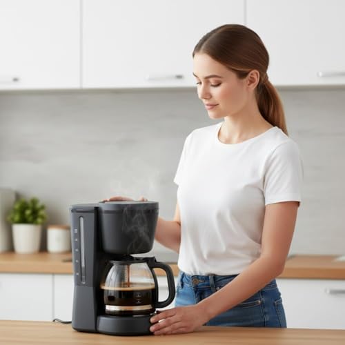Image of Drumstone (𝟏0 𝐘𝐞𝐚𝐫𝐬 𝐰𝐚𝐫𝐫𝐚𝐧𝐭𝐲) Drip Coffee Maker with Glass Carafe | 1.2L Capacity Brews up to 10 Cups, Automatic Keep Warm & Auto Shut-Off Coffee Machine for Home, Office & Pantry Use