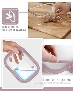 BOROHOUSE 2-Pack Glass Food Storage Containers with Tempered Lids (21.3oz/2.7cup) - Airtight Snap Lock, Microwave & Oven Safe (-4℉~ 950°F), Freezer to Baking Dish, BPA-Free, Gift Box (Pink)