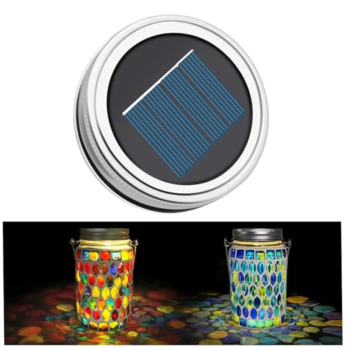 TOTHDATE 7cm/2.75in Solar Light Lids for Mosaic Mason Jars, 600mAh Replacement Solar Panels with Warm White Light for Garden Mason Jars Light
