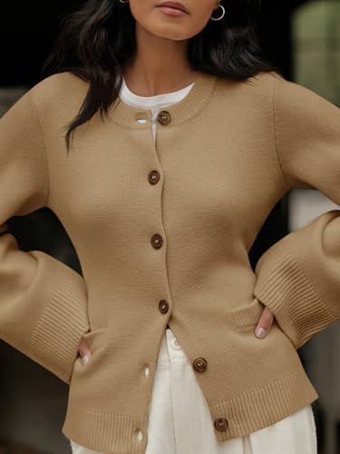Image of Langwyqu Womens Button Down Cardigan Sweaters Open Front Long Sleeve Slim Fit Sweater Coat Winter Solid Outwear with Pockets