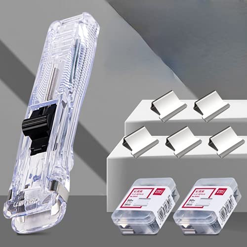 bangyao Stapless Stapler for Desk Push Stapler Removable with 108 Pcs Reusable Staples Small Cute Office School College Supplies Bag Sealer, White