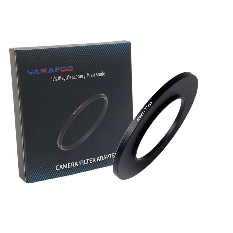 YAMAFOO 49mm to 77mm Step-Up Ring/Step Down Rings Filter Adapter for All Brands UV ND CPL Metal Ring Step-Up Rings Adapter Filter,Black (49-77)