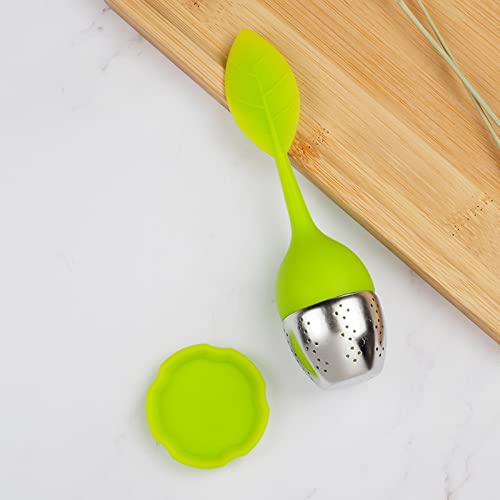 Tea Filter Silicone Tea Infuser (Green) Stainless Steel Strainer Drip Tray Included For Loose Leaf Or Herbal Tea #TOP3