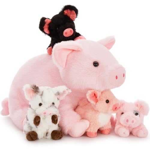 Image of Pig Stuffed Animal with 4 Baby Piggy Toys, Pink Pig Plush Set, 16 inch