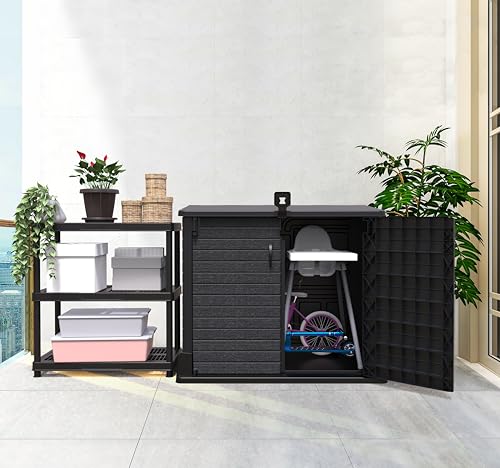 Foto von Duramax Cedargrain StoreAway 850L Kunststoff-Gartenhaus - Outdoor-Gartenhaus, Mülltonnenbox, Solide Konstruktion, ideal für Werkzeuge, BBQs und Mülltonnen 2x 120L, 130 x 74 x 110 cm, Dunkelgrau