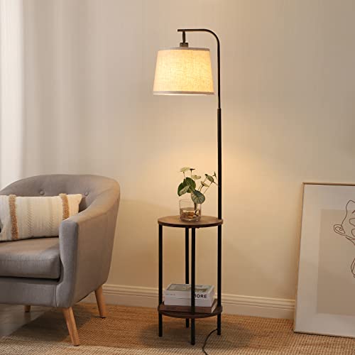 DEWENWILS Floor Lamp with Table Attached, Farmhouse Narrow Nightstand, Wooden End Side Table Floor Lamp, Adjustable Reading Lamp for Bedroom, Living Room, Office, Kids Room 2