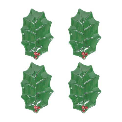 UPware Holly Leaf-Shaped Melamine Plates, Green Christmas Decorative Appetizer Dishes with Red Berry Detail, BPA-Free Holiday Snack Trays, 7.75 x 5 Inch, Set of 4 UPware Holly Leaf-Shaped Melamine Plates, Green Christmas Decorative Appetizer Dishes with Red Berry Detail, BPA-Free Holiday Snack Trays, 7.75 x 5 Inch, Set of 4