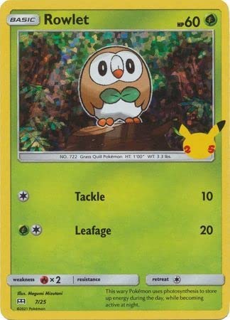 Rowlet 7/25 Holo Pokemon Card (McDonalds Collection 2021) + 1x TitanCards® Toploader