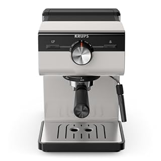 KRUPS Machine espresso manuelle, Qualité Barista, Espresso et Cappuccinos, Buse vapeur, Rangement des filtres inclus, Gris clair, Authentic, XP381B10