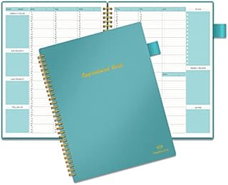 Regolden-Book Appointment Planner Book Undated Hourly Schedule Planner with 15-Minute Increments Appointment Notebook Weekly/Daily Templates Flexible Cover Spiral Binding Inner Pocket 53 Weeks 7.8x10"