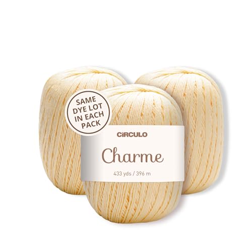 CIRCULO Charme Yarn Pack, 1299 yds for Knitting & Crochet, 3 Balls of 100% Mercerized Brazilian Virgin Cotton, Soft Sport Weight, Color 1114 - Candy Yellow