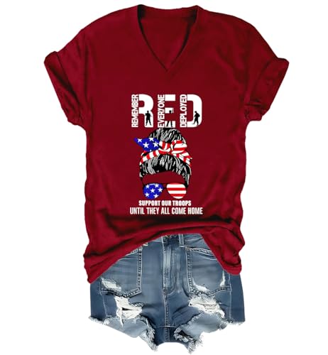 R.E.D Friday Shirt Military Remember Everyone Deployed V Neck T-Shirt for Women On Friday We Wear Red Shirts