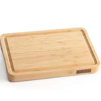 Namture Bambus Schneidebrett M (28 × 18 × 2,5 cm) – Stirnholz, extra dick, Premium-Öl, mit Saftrille, Handgriffen & Antirutschfüßen – Ansicht 1