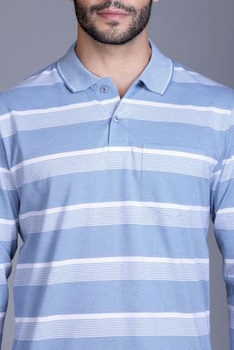 Image of SANE ORIGINALS Full Sleeves Polo T-Shirt for Men with Pocket || Stripe Collar and Pocket T-Shirt for Men Long Sleeves