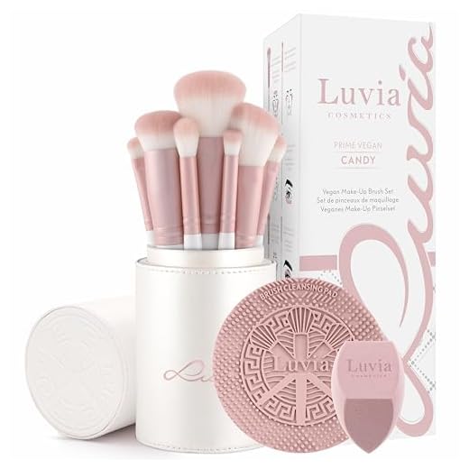 Make-up Pinselset Luvia, Prime Vegan Pro - Candy, 7 Schminkpinsel inkl. Pinselaufbewahrung, Blender Schwamm & Reinigungsmatte Für Kosmetikpinsel, In Perlmutt & Perl-Rosa