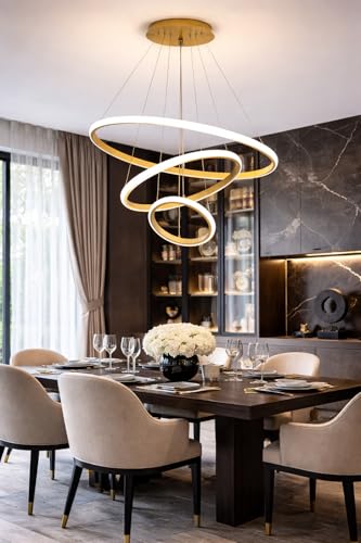 Image of DECOHOME Modern Ceiling Light Pendant Lamp | Stylish Hanging Lights for Dining, Kitchen & Living Room | Premium Build with Elegant Design & Warm Ambient Lighting (Golden-Ring Light)