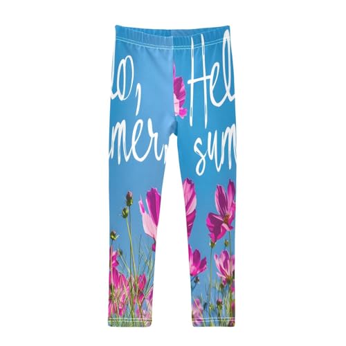 Bolaz Toddler Girls Leggings Printed Yoga Pants Leggings Pink and Purple Flowers for Kids